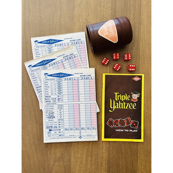 Other - Vintage ‎ Yahtzee Score Pads Cup and Dice - No Box - 1972 Version Triple Yahtzee